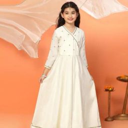 Fashion Dream Kids Off-White Fit & Flare Dress With Dupatta-picture-34