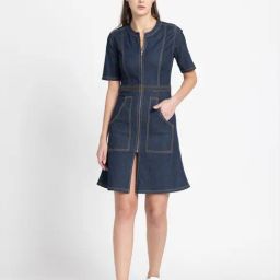SHAYE Blue Denim Regular Fit A Line Dress-image-51