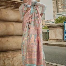 Odette Grey Silk Blend Woven Saree With Unstitched Blouse-picture-36