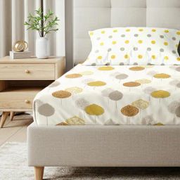 Urban Space Drops Mustard Cotton Printed 200 TC King Bedsheet Cotton with 2 Pillow Covers-image-76