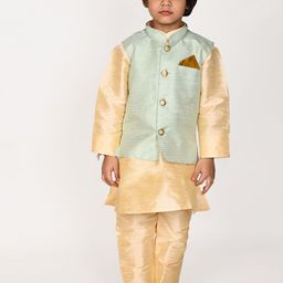 Pehanaava Boys Mandarin Collar Kurta with Pyjamas & Waistcoat-39