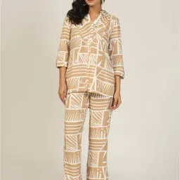 Mustard Beige & White Printed Shirt-image-85
