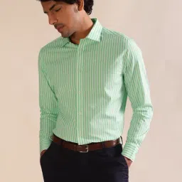 ANDAMEN Green Slim Fit Striped Cotton Shirt-image-32