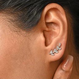 Clara 92.5 Sterling Silver Rhodium-Plated Swiss Zirconia Leaf Ear Cuff Earrings for Women & Girls-image-54