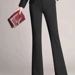 Broadstar Black Flared Fit High Rise Trousers-image-86