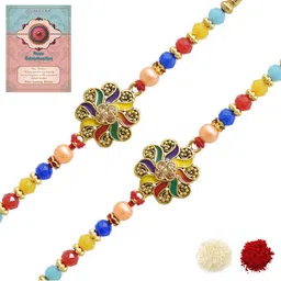 MEIRA JEWELLERY Set Of 2 Designer Rakhis With Greeting Card & Roli Chawal-picture-52