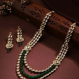 Priyaasi Serenity in Style with Kundan and Green Stones Jewellery Set-image-10