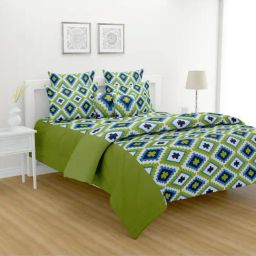 Swayam Green Cotton Geometric King Bed Sheets 2 Pillow Covers-image-36