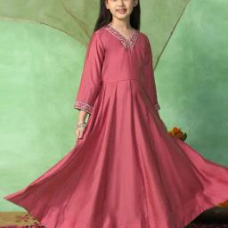 Fashion Dream Kids Brown Fit & Flare Dress With Dupatta-picture-8