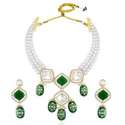 Peora Gold Plated Green Synthetic Stone CZ Necklace & Earrings Set-24