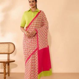 Taneira Dark Pink Cotton Printed Saree With Unstitched Blouse-picture-37
