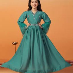 Fashion Dream Kids Brown Embroidered Fit & Flare Dress With Dupatta-picture-21