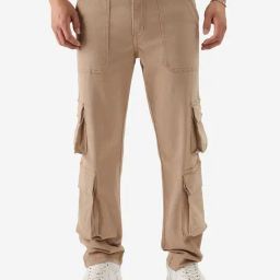 The Souled Store Dark Beige Regular Fit Cargo Jeans-picture-5