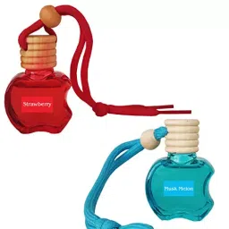 Airance 9 ml Each Strawberry & Musk Melon Fragrance Apple Shape Hanging Aroma Diffuser Car Air Freshener (Pack of 2)-92