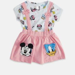 Pantaloons Baby White & Light Pink PrintedT-Shirt with Dungree-image-45