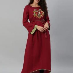 Blissta Maroon Embroidered A Line Kurta-picture-22