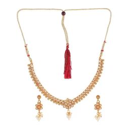 Aatmana Kundan & Pearls Gold-Plated Necklace & Earring Set-image-4