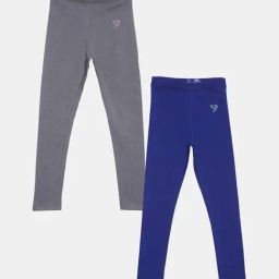 TWIN BIRDS Kids Grey & Navy Cotton Regular Fit Leggings (Pack of 2)-image-23