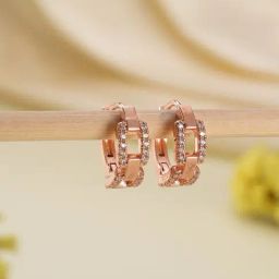 Aatmana Rose Gold-Toned Statement Crystal Studded Circular Hoop Earrings for Women-31