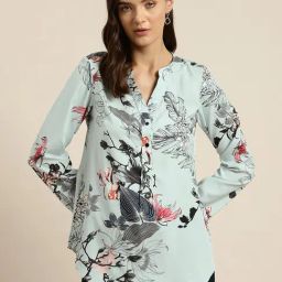 Qurvii Light Blue Floral Print Top-image-83