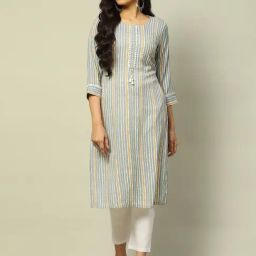 Rangriti Grey Striped A Line Kurta-picture-34