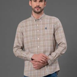 Red Tape Beige Poly Cotton Regular fit Checks Casual Shirt-image-25
