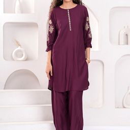 HIGHLIGHT FASHION EXPORT Women Solid Embroidered Kurta with Palazzo-picture-39