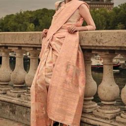 Odette Beige Silk Blend Woven Saree With Unstitched Blouse-image-28