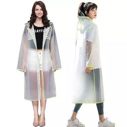 HACER EVA Hooded Type Top Button Closer Transparent & Parrot Green Rainsuit XL for Unisex, EXM1-PG-XL-N-42