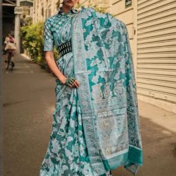 Odette Green Organza Woven Saree With Unstitched Blouse-image-39