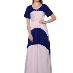 PATRORNA Royal Blue & Light Pink Color-Block Tulip Gown-image-3