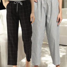 Kryptic Blue & Black Cotton Relaxed Fit Printed Lounge Pants - Pack of 2-image-34