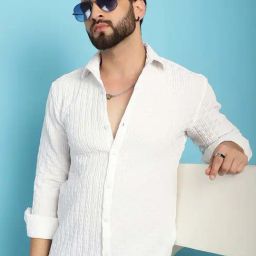 Indian Needle White Regular Fit Self Design Shirt-image-102