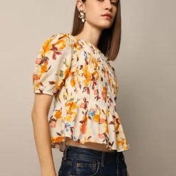 Only Yellow Cotton Printed Peplum Top-image-16