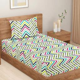 Swayam Multi Cotton Geometric Single Bed Sheets 1 Pillow Cover-image-0
