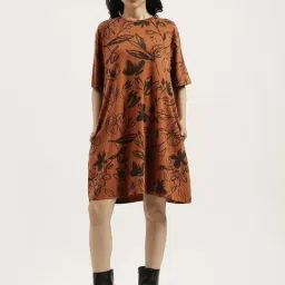 United Colors Of Benetton Brown Regular Fit Floral Print Dress-picture-1