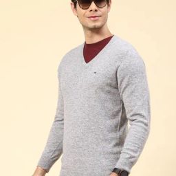 Monte Carlo Grey Wool Blend Regular Fit Solid Pullover image 3