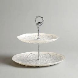 INV Home White Glass Alyona Two Tier Cup Cake & Cookie Stand image 3
