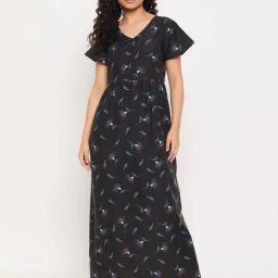 Clovia Black Printed Night Dress-image-17