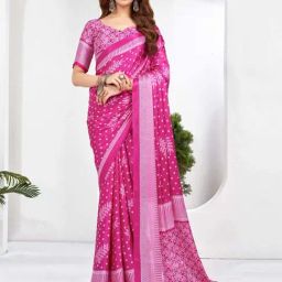 Satrani Pink Printed Saree With Unstitched Blouse-image-91