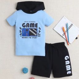 Bumzee Boys Blue Cotton Graphic Tshirt and Shorts-image-3