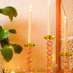 INV Home Pink & Yellow Crystal Glass Torrian Small Candle Holder-19