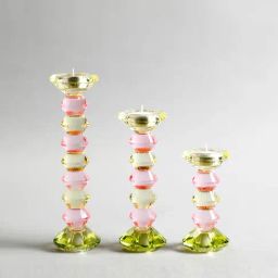 INV Home Pink & Yellow Crystal Glass Torrian Medium Candle Holder-30
