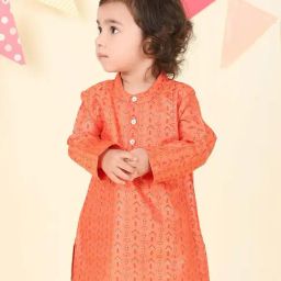 Fabindia Kids Orange Regular Fit Printed Kurta-image-40