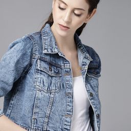 Roadster Women Blue Washed Cropped Denim Jacket-picture-9