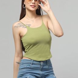 Clobug Green Scoop Neck Sleeveless Crop Top-image-99