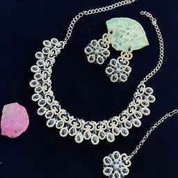 VATSALYA creation Alloy Gold- plated Blue Jewellery Set-19