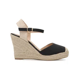 Truffle Collection Embellished PU Wedge Peep Toes with Buckles image 4