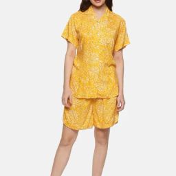 Don Vino Yellow Cotton Floral Print Shirt With Shorts-image-61