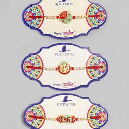 Kord Store Set of 3 Gold-Plated Ganeshji Swastik and Shree Mark Meenakari Rakhi image 1